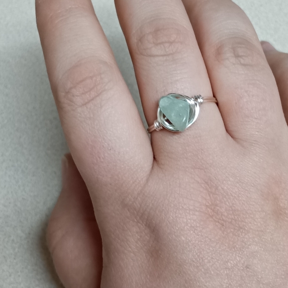 NEW handmade artisan gemstone wire wrap ring clear quartz or green adventurine - Picture 8 of 11